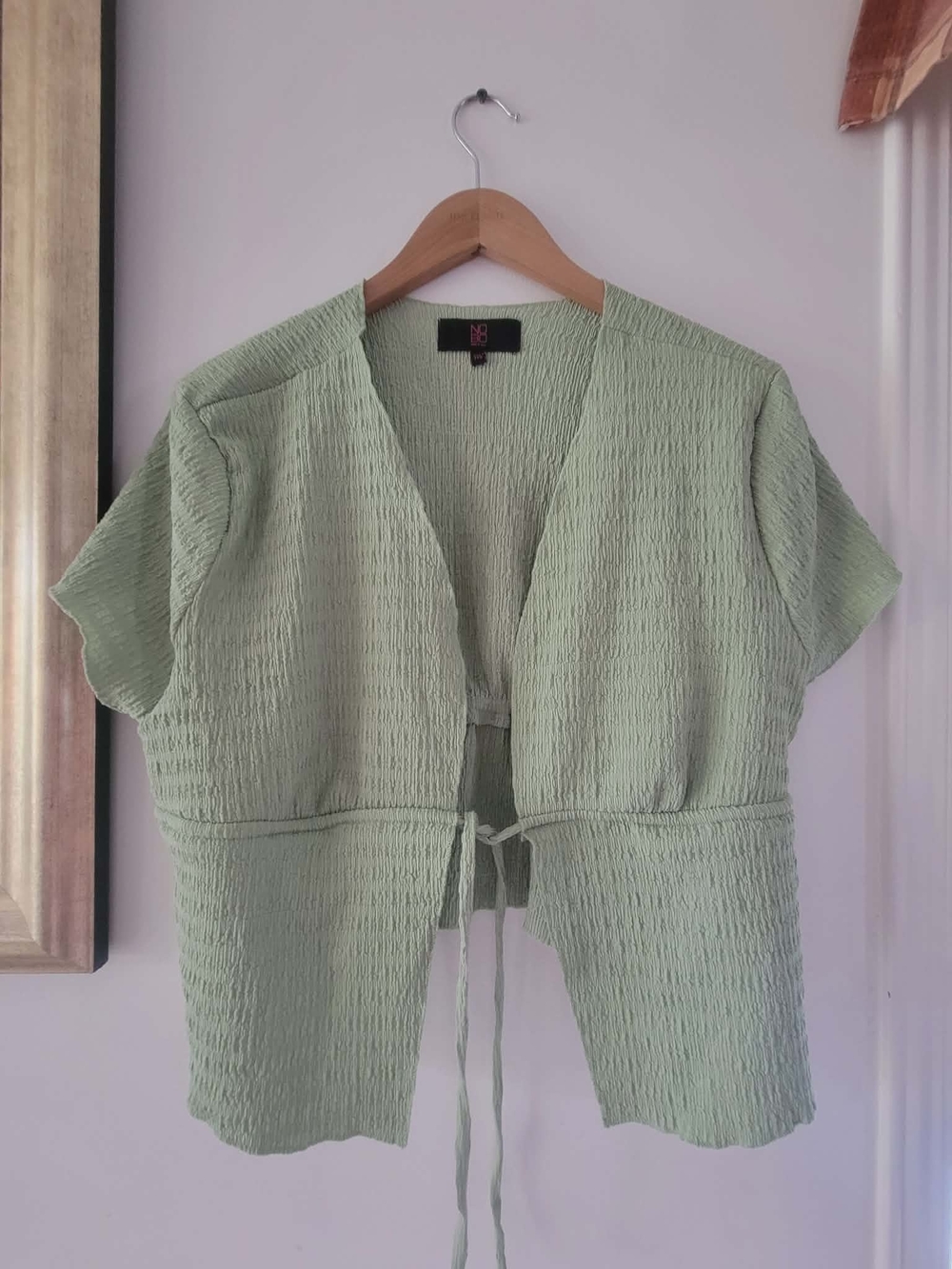 NOBO Light Sage Textured Tie-Front Blouse